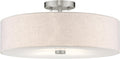 Livex Lighting 52136-91 Meridian Collection 4-Light Semi Flush Mount Ceiling Fixture with Oatmeal Color Fabric Hardback Drum Shade and Satin White Diffuser, Brushed Nickel