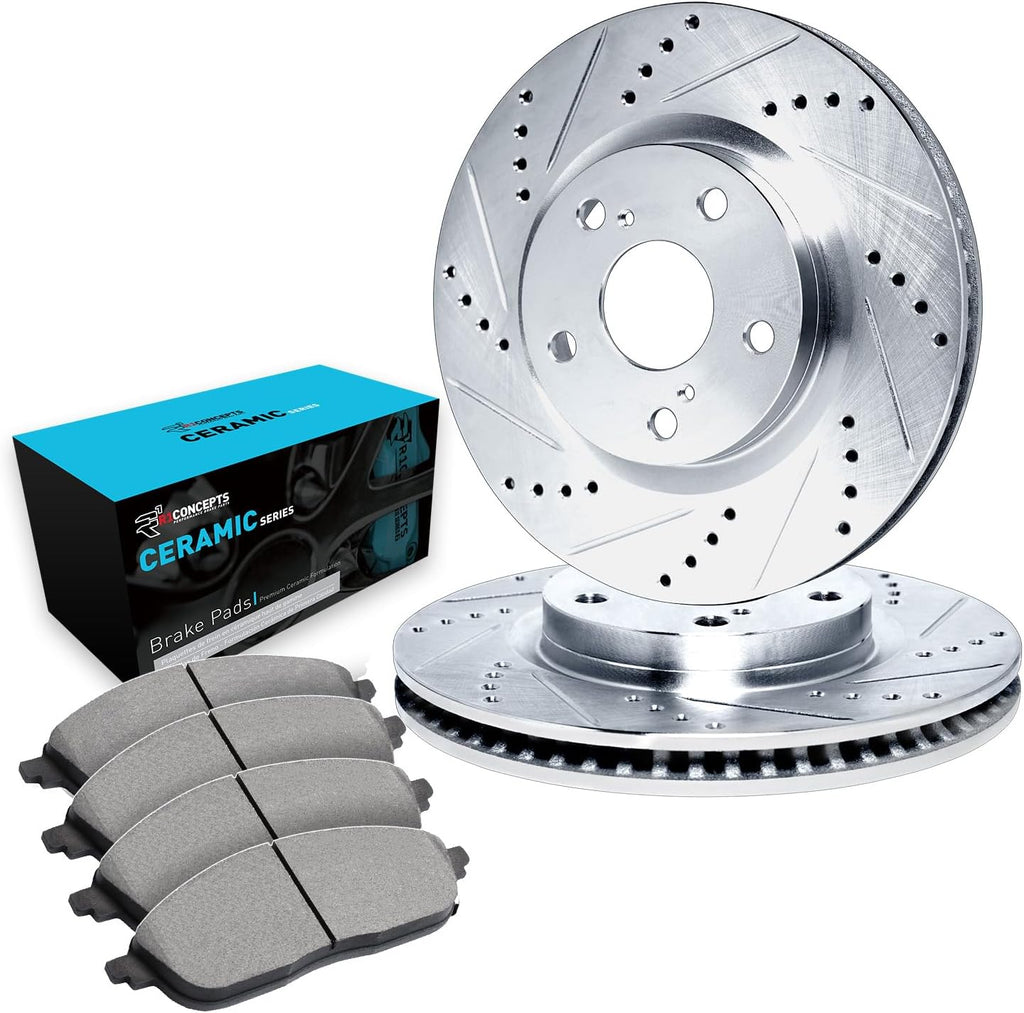 R1 Concepts Rear Brake Kit Fits 2008-2012 INFINITI EX35; 2013 INFINITI EX37; 2011-2012 INFINITI G25; 2005-2008 INFINITI G35| Ceramic Brake Pads and Drilled Slotted Brake Rotors| 12.1' Rear