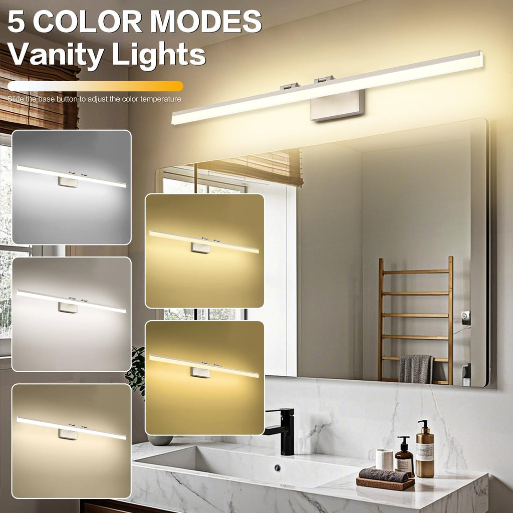 SOLFART 5 Color Temperature Dimmable 47.2 Inch Bathroom Light Fixtures Over Mirror Brushed Nickel Vanity Lights for Bathroom Modern LED Light Fixture 5CCT