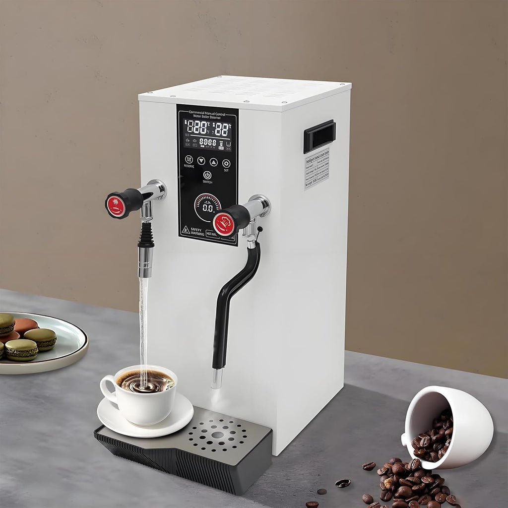 12L Commercial Milk Frother Machine, IPX3 Waterproof 2500W Electric Hot Water Dispenser with Timer, Fast Heating for Cafe, Coffee Shop, School, Restaurant Countertop White-110V