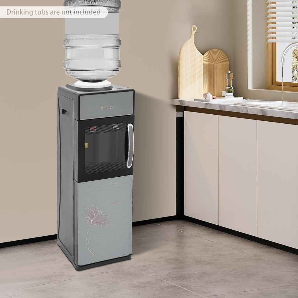 Bacocoo Freestanding Hot&Cold Water Dispenser for Home Office, Top Loading Water Dispenser with Hot,Cold Room Temp, Grey&Black Compact Space-Saving Design.