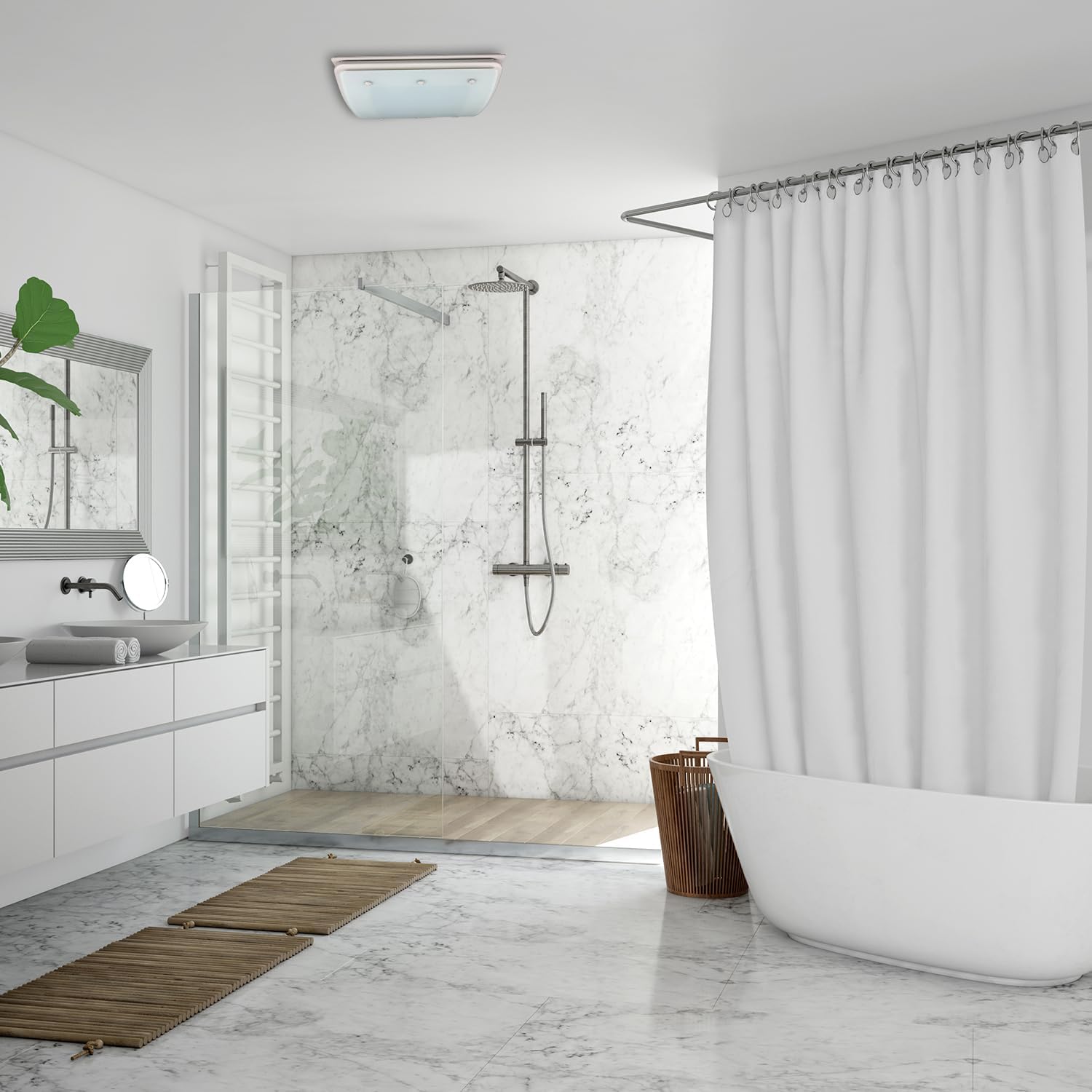 Good Housekeeping (90069) Buckingham 100 CFM 2.0 Sones Decorative Bathroom Ventilation Exhaust Fan with Light & Night-Light in Matte White