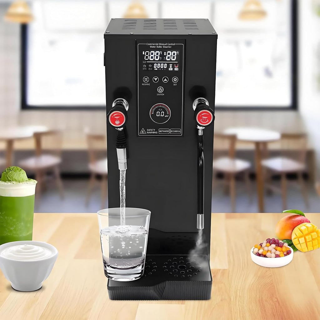 12L/3.2Gal Commercial Automatic Milk Frother, 2500W Electric Countertop Water Dispenser,Stainless Steel Boiler for Boba Tea, Hotel, Restaurant, Office Use Black-110V