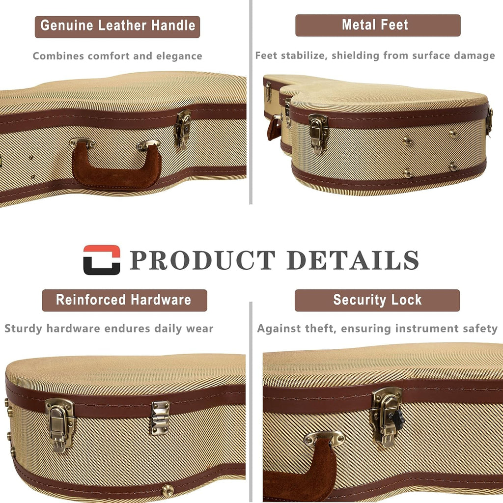 Crossrock Dreadnought Acoustic Guitar Case for Gibson J-45 / Martin D-Style | Classic Fabric Tweed Exterior, Re-Engineered Shell, Leather Handle & Deep Red Velvet Interior(CRW700DTW)