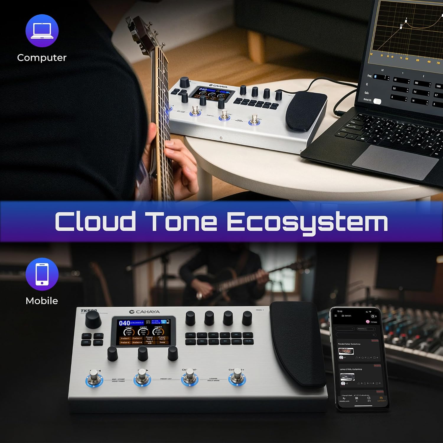 CAHAYA Guitar Pedal Board Multi-Effects: Professional Grade with 320 Effects 120 Amplifier Models Looper IR Cabinet Simulations Multi Effect Processor Pedal Board for Acoustic Electric Guitar & Bass