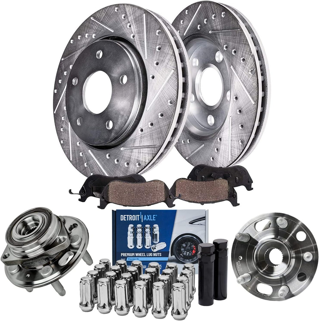 Detroit Axle - Front Wheel Bearing Hubs Brake Kit for Chevy Malibu Impala Equinox GMC Terrain Buick Regal LaCrosse Saab 9-5, Brake Rotors Brake Pads Wheel Bearing Hubs Wheel Lug Nuts Replacement