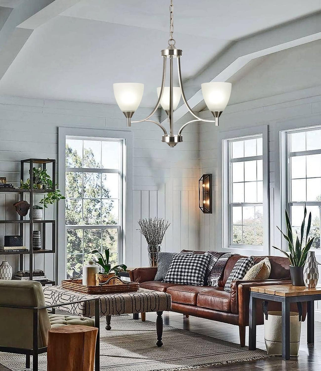 BOZO 3 Light Contemporary Chandeliers Brushed Nickel Modern Light Fixtures Ceiling Hanging Classic Pendant Lighting for Foyer Bedroom Dining Room Bathroom