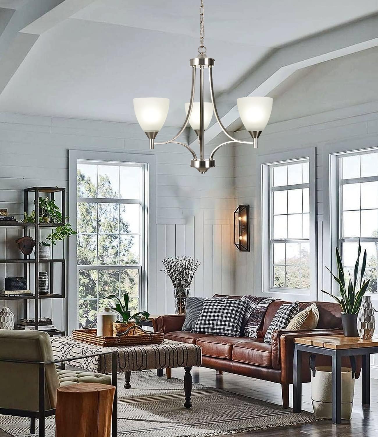 BOZO 3 Light Contemporary Chandeliers Brushed Nickel Modern Light Fixtures Ceiling Hanging Classic Pendant Lighting for Foyer Bedroom Dining Room Bathroom