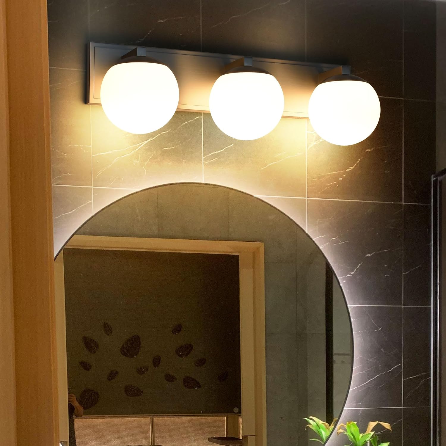 Bathroom Vanity Light Fixtures, 3-Light Globe Bathroom Lighting Fixtures Over Mirror, Modern Wall Lights for Living Room, Long Backplate, Standard E26 Base, Brushed Nickel
