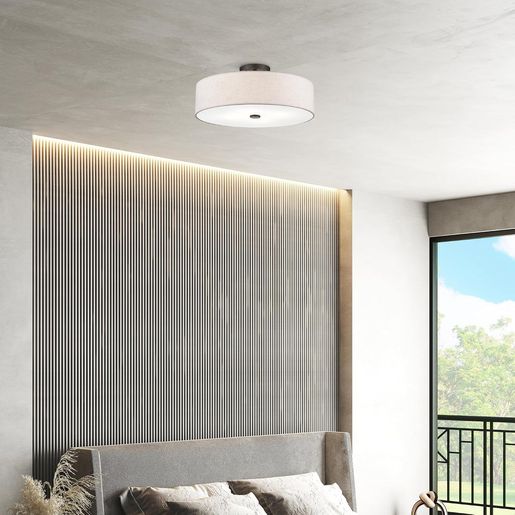 Livex Lighting 52136-92 Meridian Collection 4-Light Transitional Ceiling Mount Fixture with Oatmeal Color Fabric Hardback Shade, English Bronze