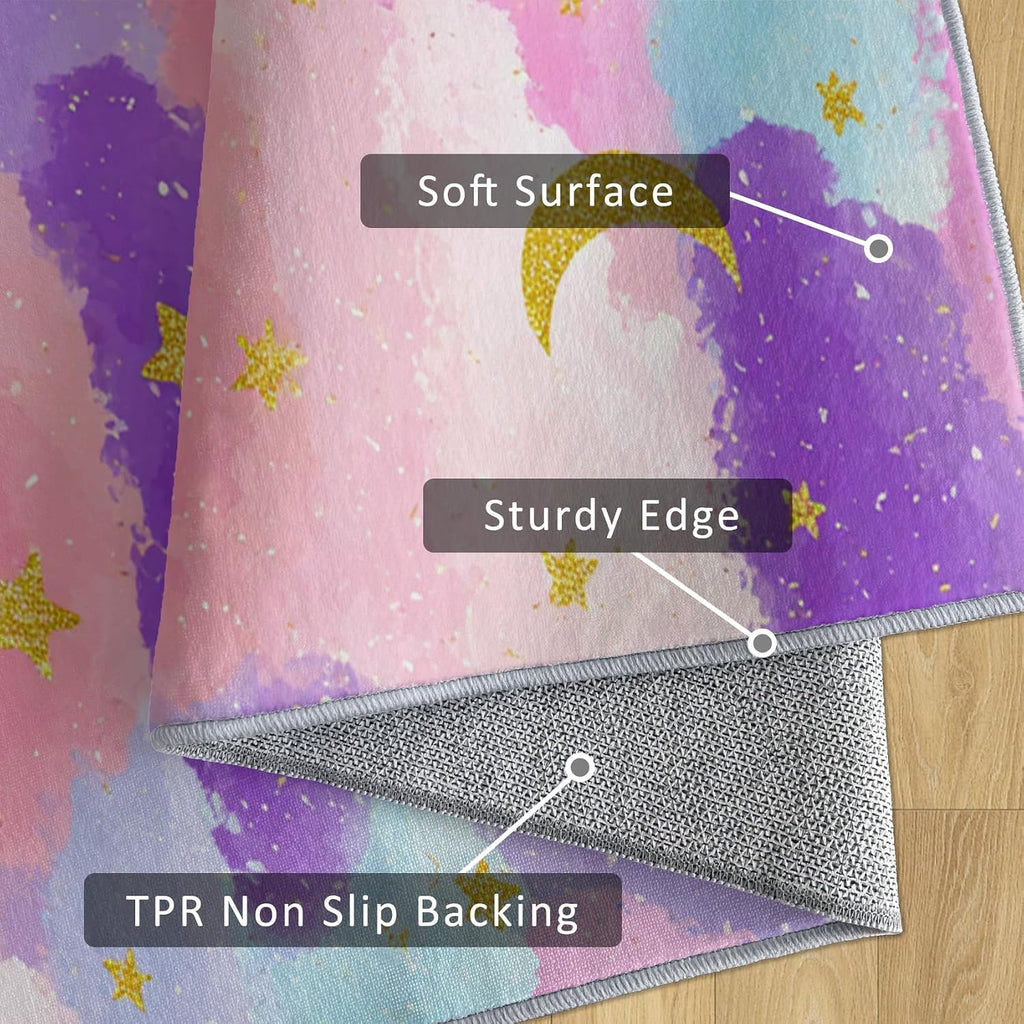 Rainbow Cloud Rug 8x12 for Bedroom, Moon Star Patterned Living Room Area Rug, Rainbow Cloud Kids Boys Girls Room Decor, Washable Soft Thin Carpet with Non Slip Backing, 8 x 12 ft - Lu11708