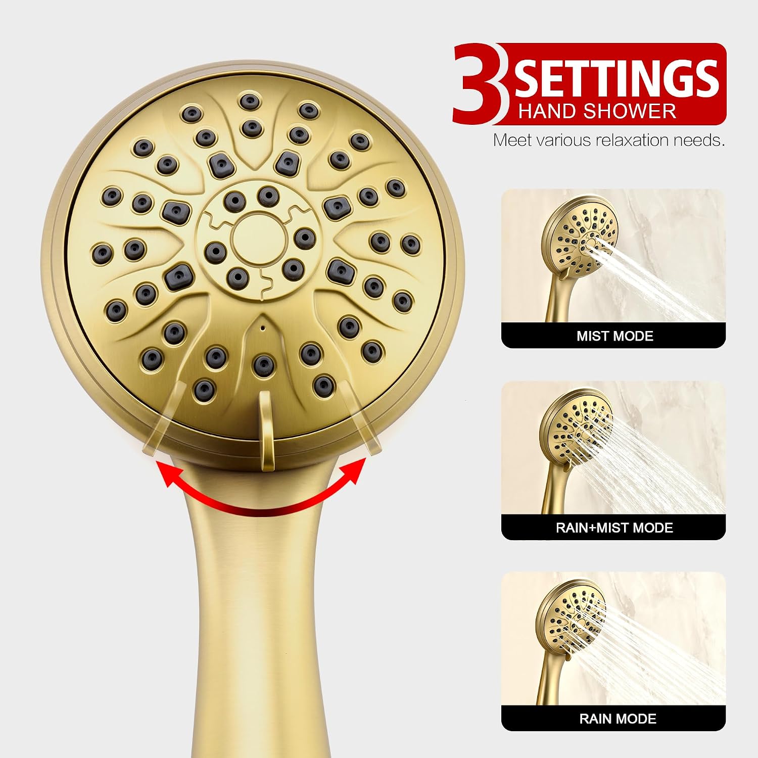 sumerain Shower System set with High Pressure Multi-modes Shower Heads and Handheld, Brushed Gold Rainfall Shower Faucet Complete with Slide Bar, Included Valve and Trim Kit