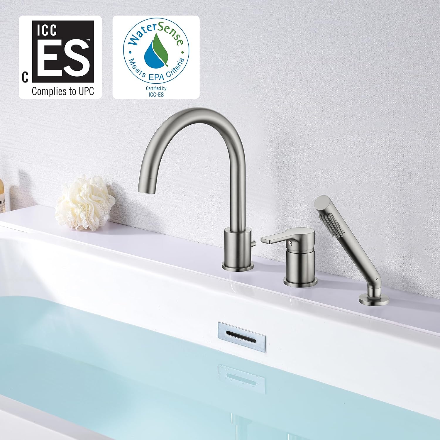 SUMERAIN Roman Tub Faucet Brushed Nickel Bathtub Faucet Set with Handheld Shower Sprayer
