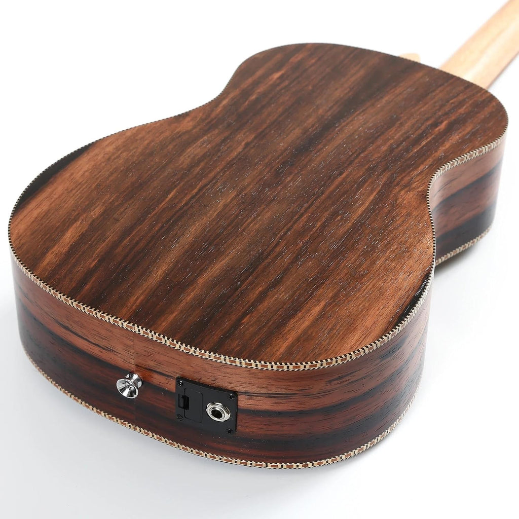 Adult Ukulele 30' All Black Wood Bass Acoustic Electric Guitar Left Hand Ukulele With Truss And EQ With Gig Bag Strap Nylon Strings(Right hand)