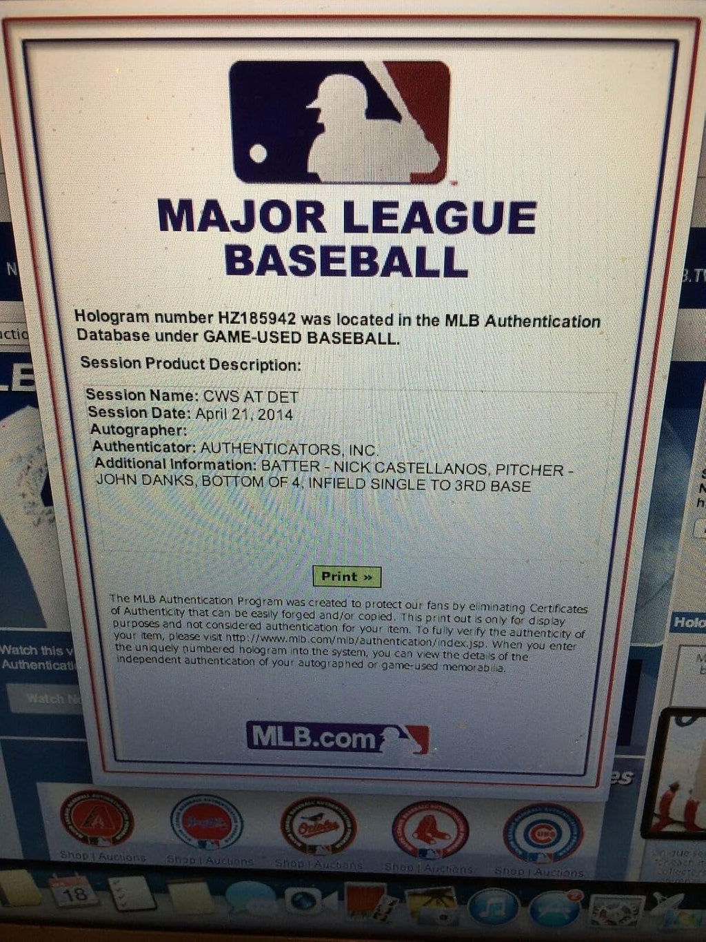 Nick Castellanos Signed Infield Single-4/2014-tigers Roy-mlb/jsa Authenticated- - MLB Autographed Game Used Baseballs