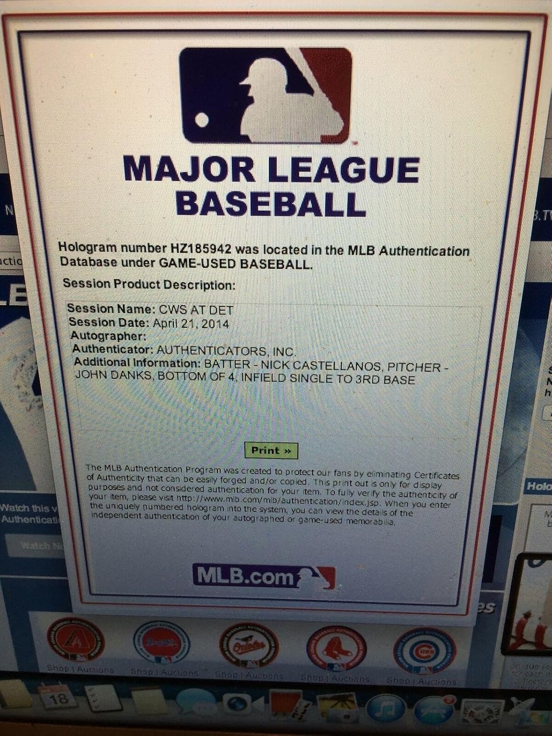 Nick Castellanos Signed Infield Single-4/2014-tigers Roy-mlb/jsa Authenticated- - MLB Autographed Game Used Baseballs