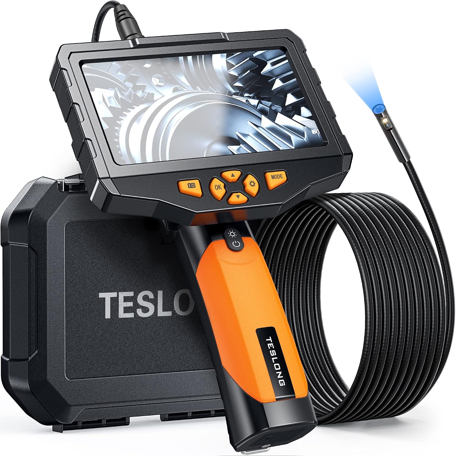 Teslong Inspection Camera, Dual Lens Borescope Camera with Light, NTS300 5' IPS Industrial Endoscope, 1080P Waterproof Flexible Mechanic Fiber Optic Snake Scope Cam for Wall Automotive Engine (16.5FT)