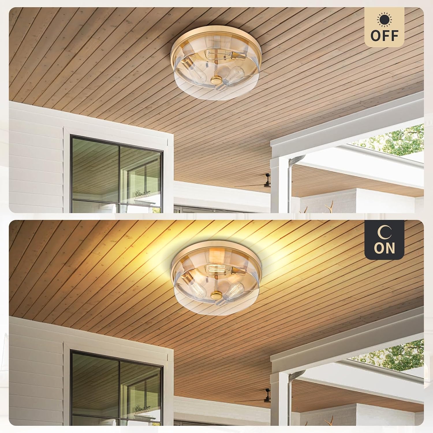 Gold Flush Mount Ceiling Light, 3-Light Hallway Light Fixtures, Modern Farmhouse Farmhouse Ceiling Light Clear Glass Brushed Gold Finish for Kitchen Porch Entryway