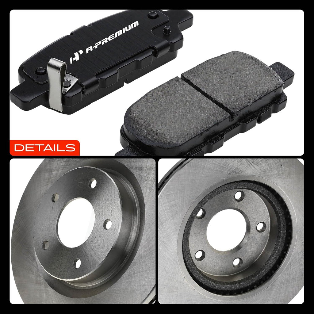 A-Premium Front Vented & Rear Solid Vented Disc Brake Rotors + Ceramic Pads Kit Compatible with Select Nissan Models - Altima 2007 2008 2009 2010 2011 2012 2013, 3.5L, 12-PC Set
