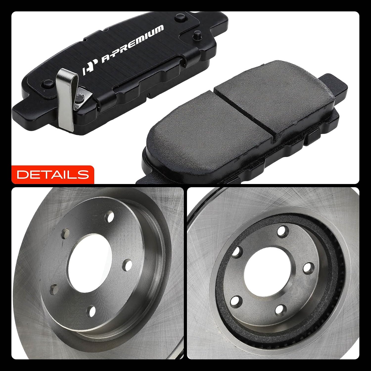 A-Premium Front Vented & Rear Solid Vented Disc Brake Rotors + Ceramic Pads Kit Compatible with Select Nissan Models - Altima 2007 2008 2009 2010 2011 2012 2013, 3.5L, 12-PC Set