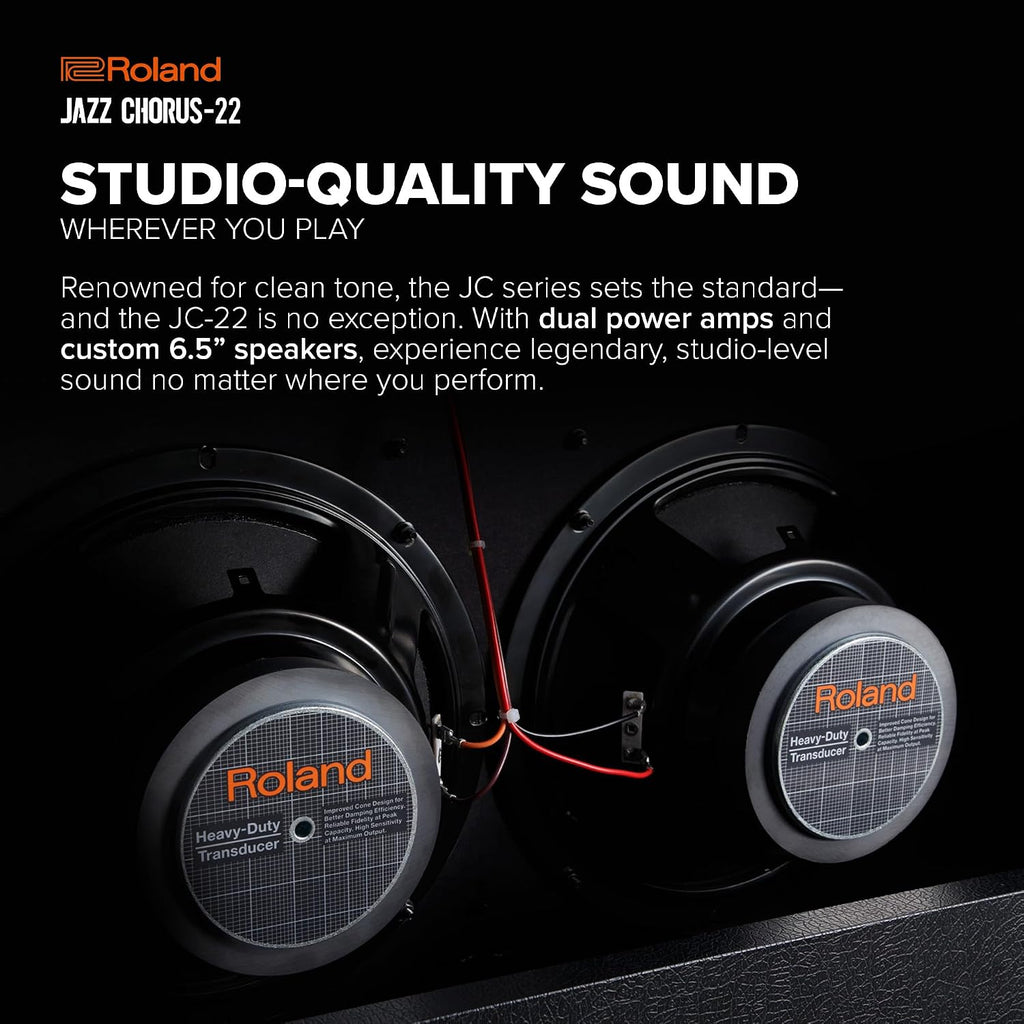 Roland JC-22 Jazz Chorus | Ultra-Compact Guitar Amplifier | Iconic JC Clean Tone | Signature Chorus Effect | Powerful 30-Watt Stereo Amp | Dual 6.5' Speakers | Enhances Pedals, Multi-FX & More