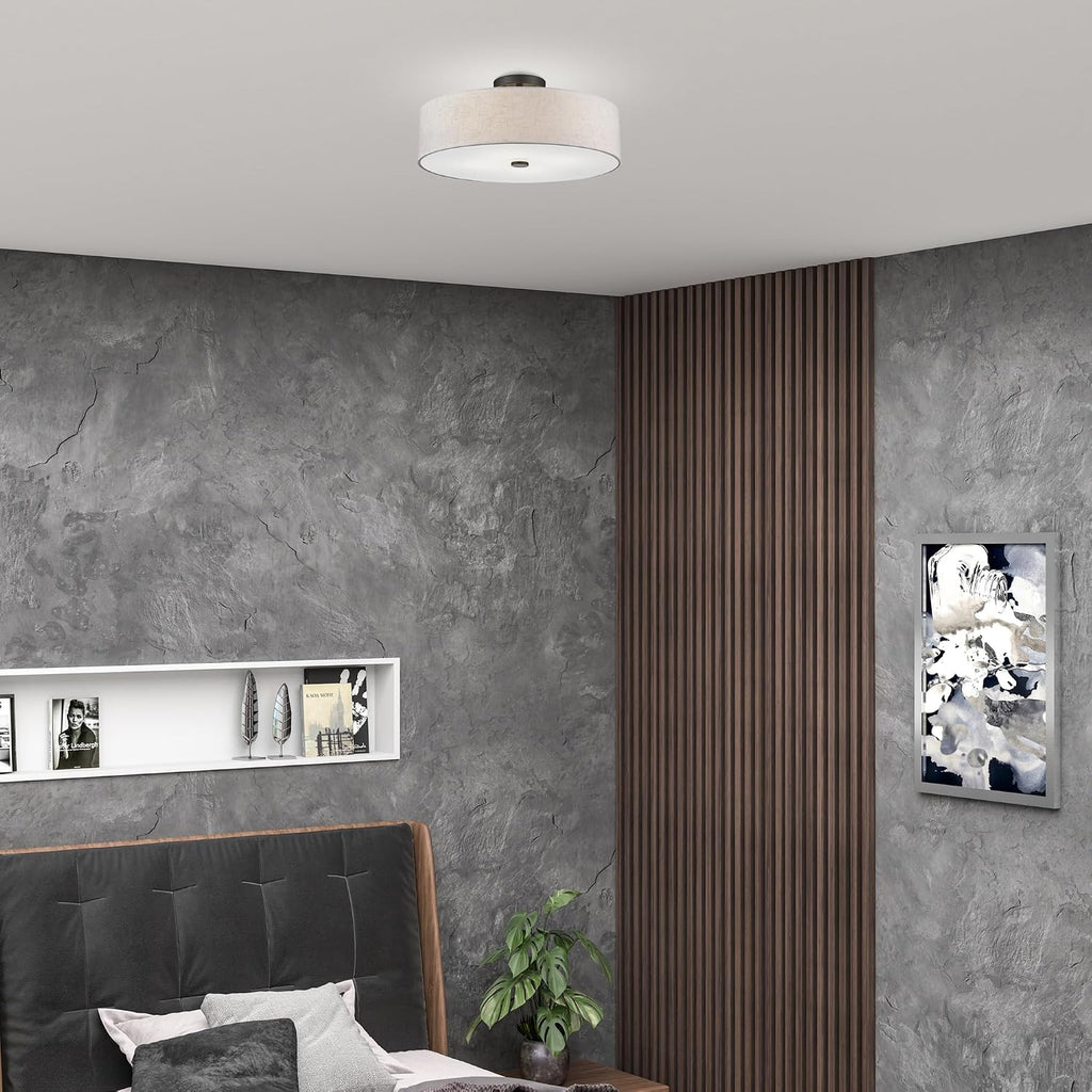 Livex Lighting 52136-92 Meridian Collection 4-Light Transitional Ceiling Mount Fixture with Oatmeal Color Fabric Hardback Shade, English Bronze