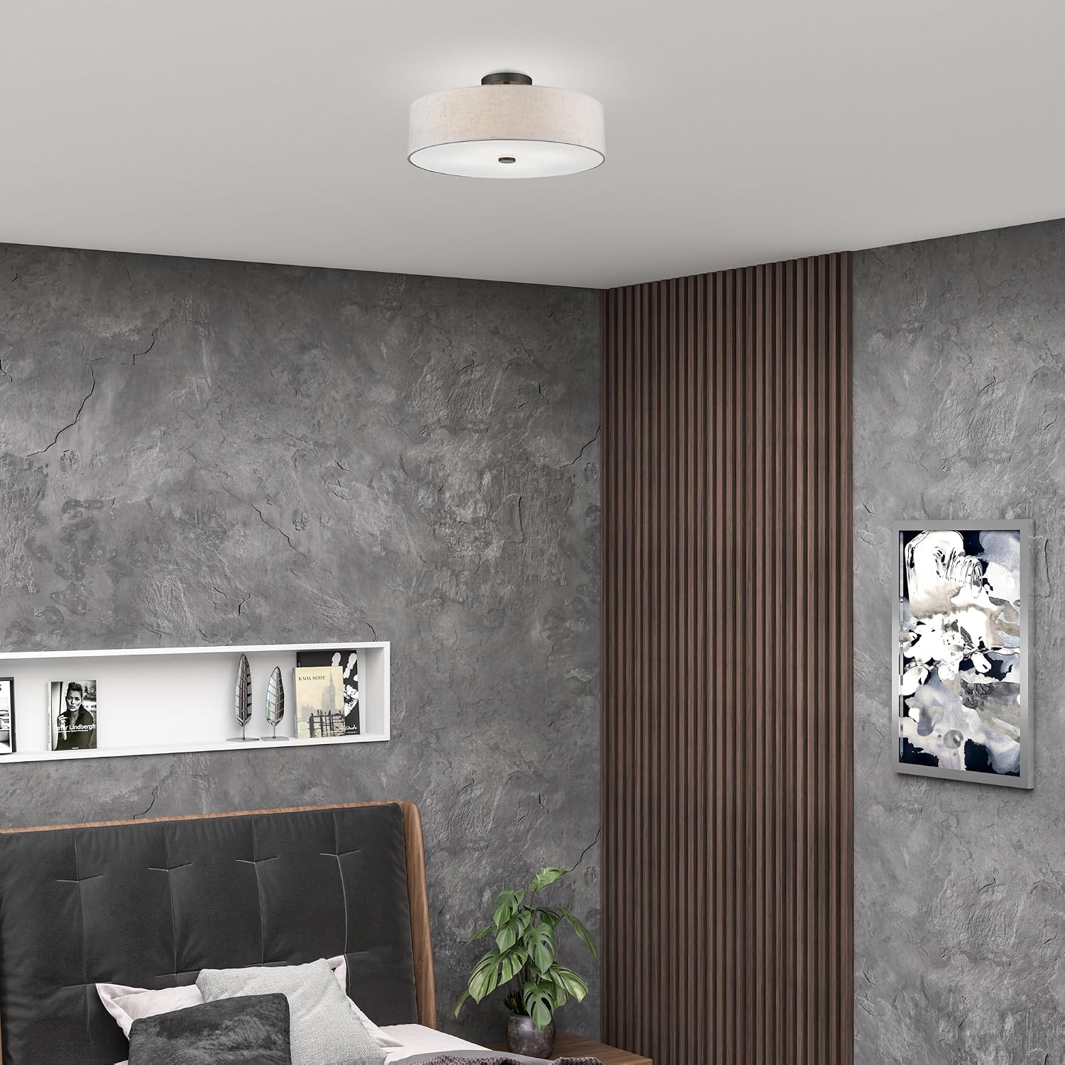 Livex Lighting 52136-92 Meridian Collection 4-Light Transitional Ceiling Mount Fixture with Oatmeal Color Fabric Hardback Shade, English Bronze