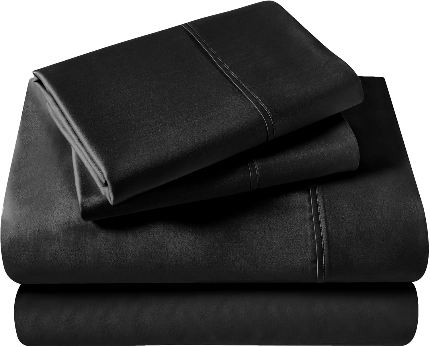 Superior Egyptian Cotton 400 Thread Count Bed Sheet Set, 1 Elastic Deep Pocket Fitted Sheet, 1 Flat Sheet, 2 Pillowcases, Soft Bedding, Luxury Sheets, Sateen Weave, Full Size, Black