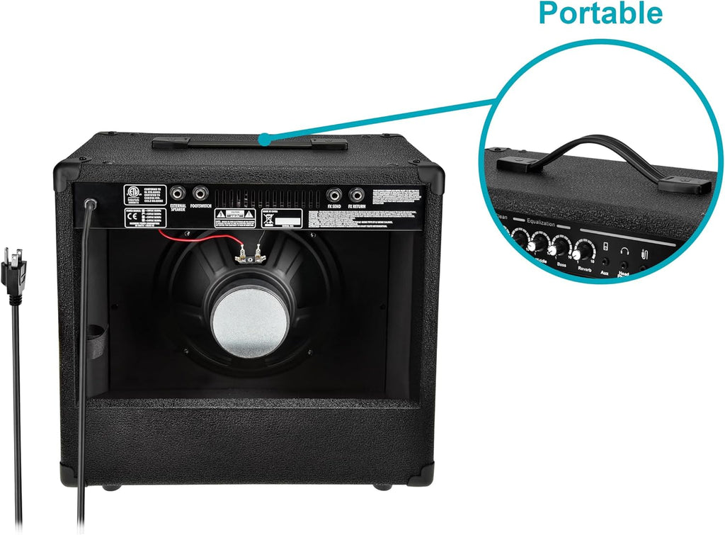 Monoprice 1x10 Guitar Combo Amplifier - Black 40-Watt, Spring Reverb, 10-Inch 4-Ohm Speaker, High & Low Inputs, Headphone Output - Stage Right Series