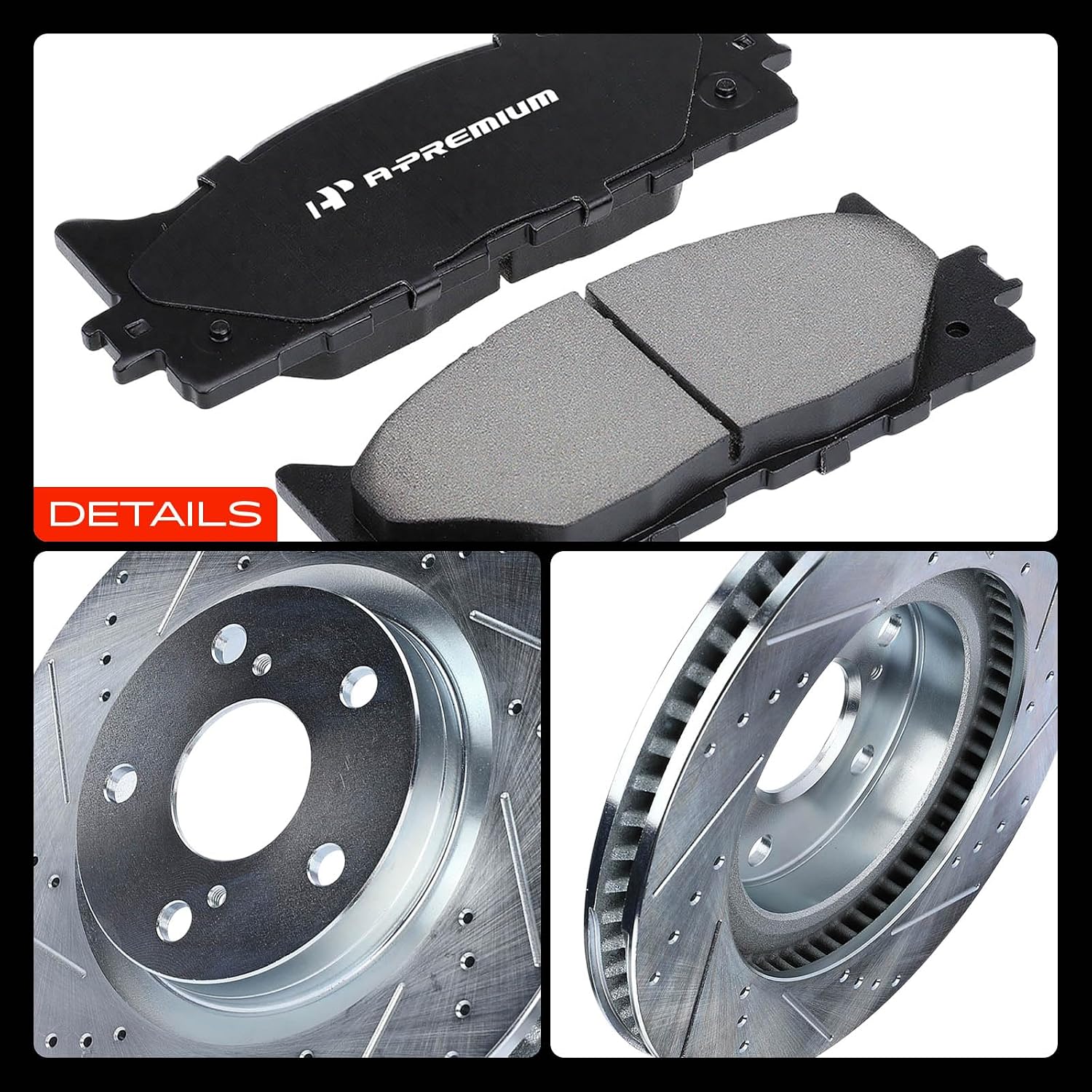 A-Premium 11.65 inch(295.9 mm) Front Drilled and Slotted Disc Brake Rotors + Ceramic Pads Kit Compatible with Lexus and Toyota Models - Camry 07-17, Avalon 08-18, ES350 07-18, ES300h 13-18, 6-PC Set
