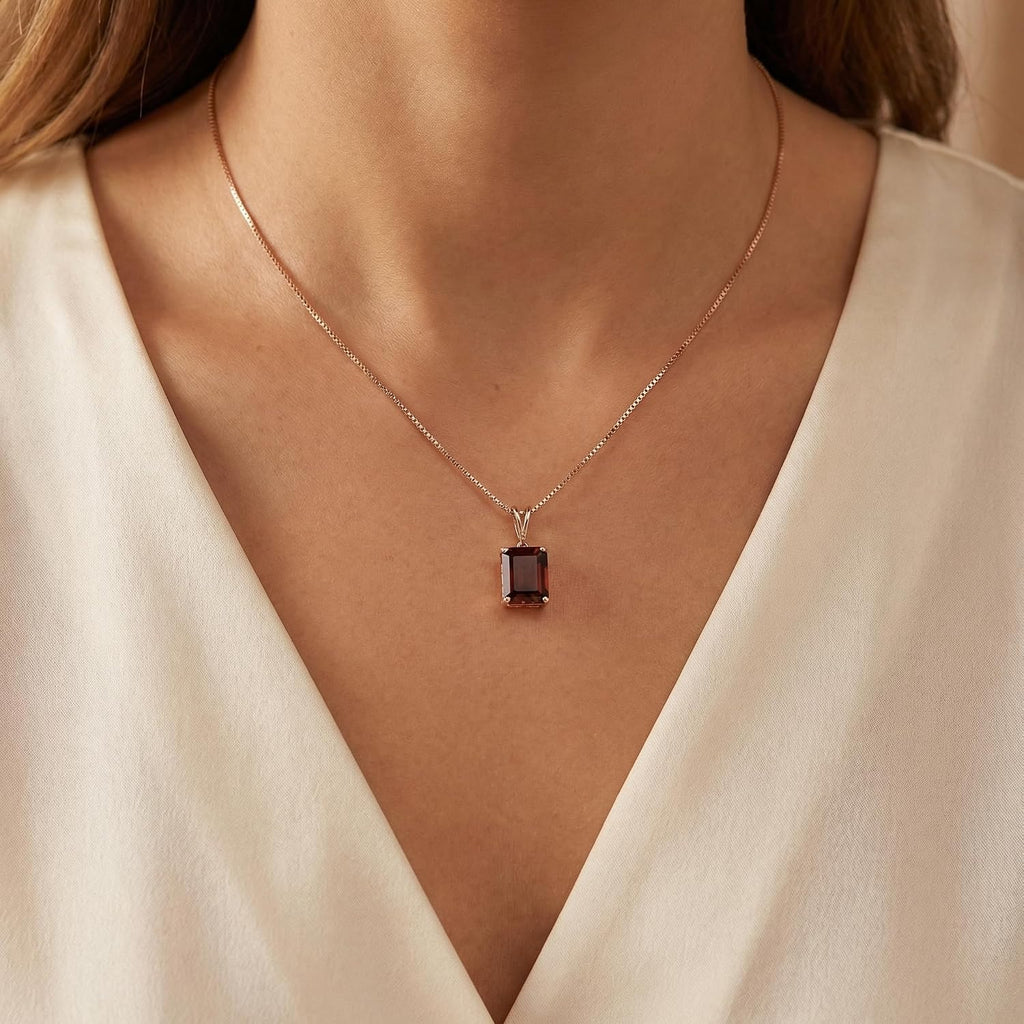 Galaxy Gold 14K Solid Gold 7.0 Carat Natural Garnet Pendant Necklace for Women - Yellow Gold Fine Jewelry