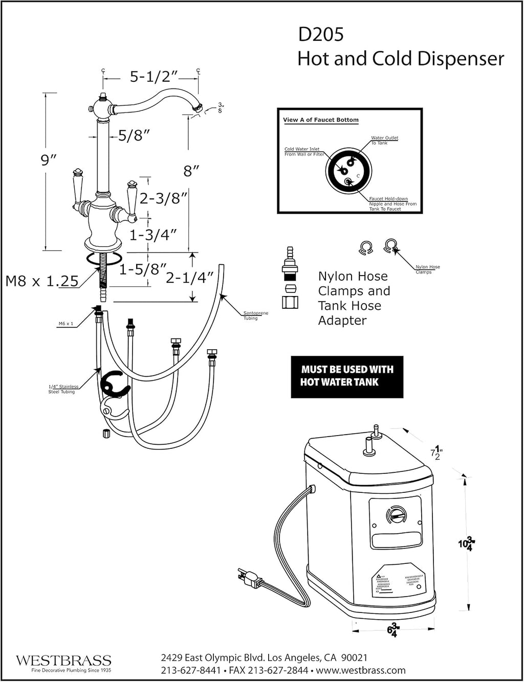 Westbrass D205HFP-26 Hot Water Dispenser, 9', Polished Chrome