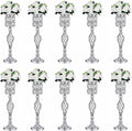 Crystal Wedding Centerpiece Vases for Tables - Set of 10 Metal Silver Vases, 24in Tall Versatile Flower Holders, Elegant Flower Stands for Centerpieces Wedding Party Reception Christmas Home Decor