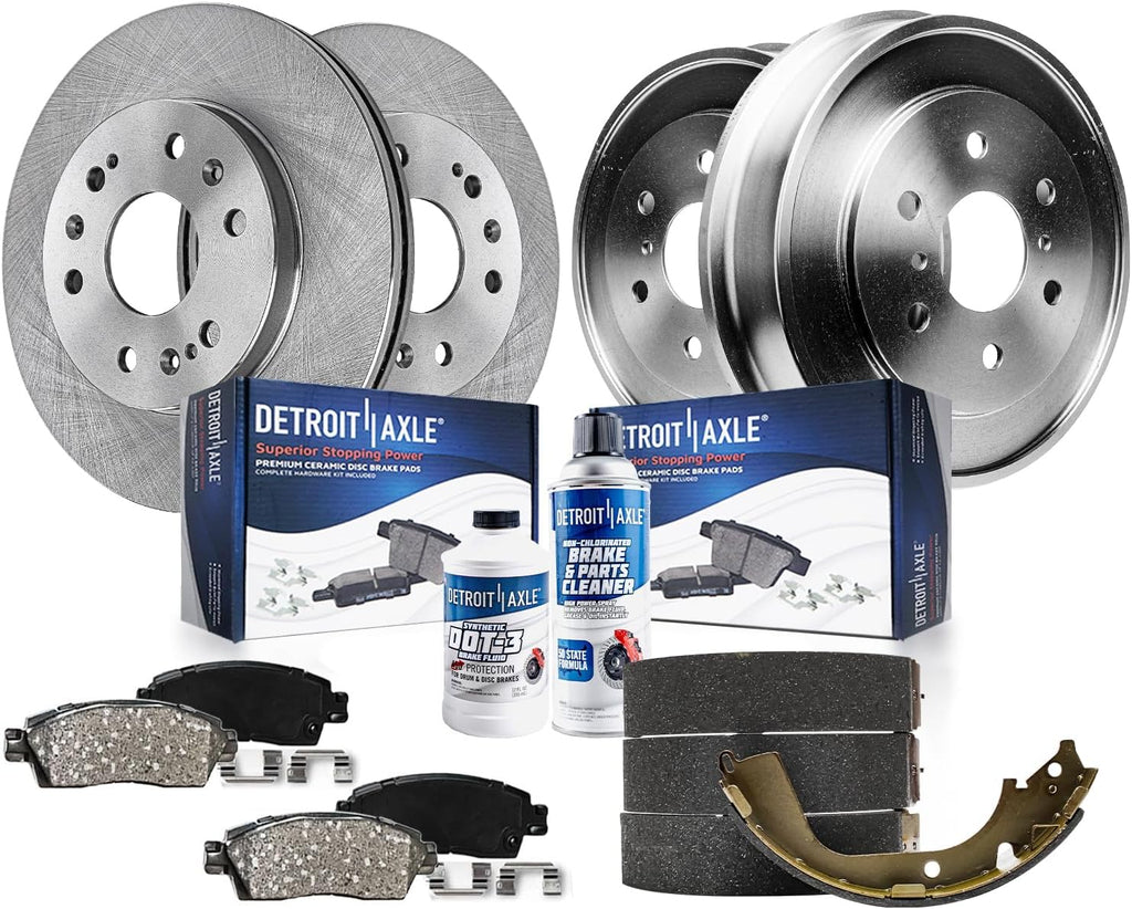Detroit Axle - Brake Kit for 2005-2008 Chevy GMC Silverado Sierra 1500, 12.99' inch Front Brake Rotors Ceramic Brakes Pads with Hardware Rear Brake Drums Brake Shoes 2006 2007 Replacement