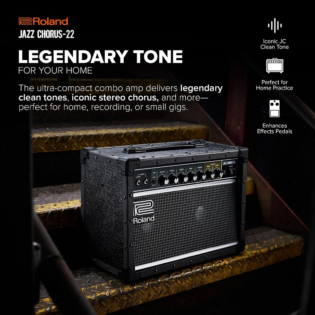 Roland JC-22 Jazz Chorus | Ultra-Compact Guitar Amplifier | Iconic JC Clean Tone | Signature Chorus Effect | Powerful 30-Watt Stereo Amp | Dual 6.5' Speakers | Enhances Pedals, Multi-FX & More
