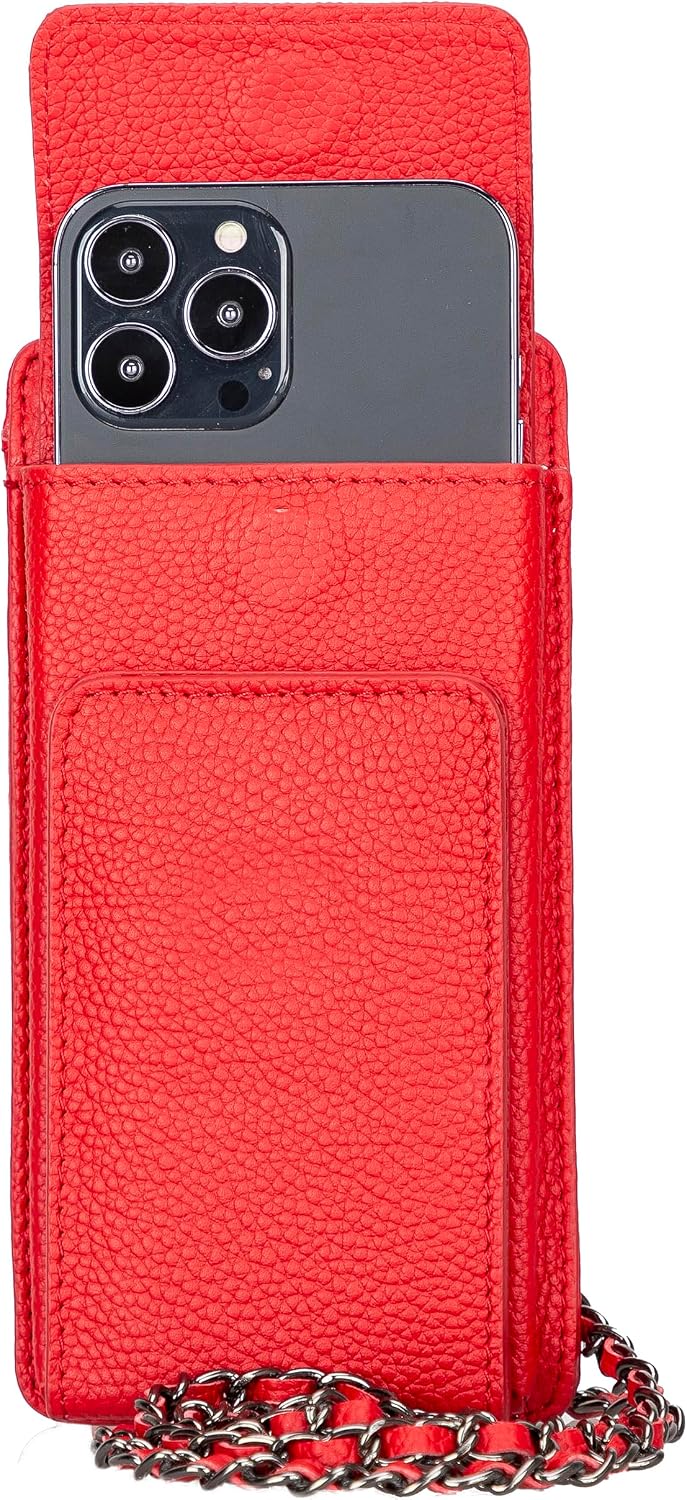 Crossbody Women Wallet fits iPhone 16 Pro MAX / 17 Pro MAX and All Mobile Devices up to 6.9' - Zippered Women Purse, Shoulder Bag with Card Holder, Pocket & Chain Strap, Trendy (Strawberry)