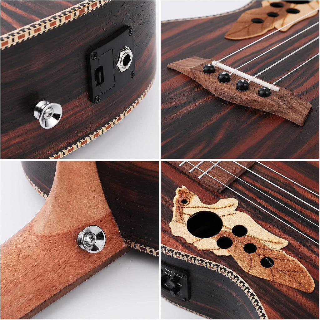 Baritone Ukulele Electric 30 Inch All Blackwood Acoustic Ukelele Kit with Truss Rod with EQ with Gig Bag,Strap,Nylon String,Electric Tuner,Pick,shaker