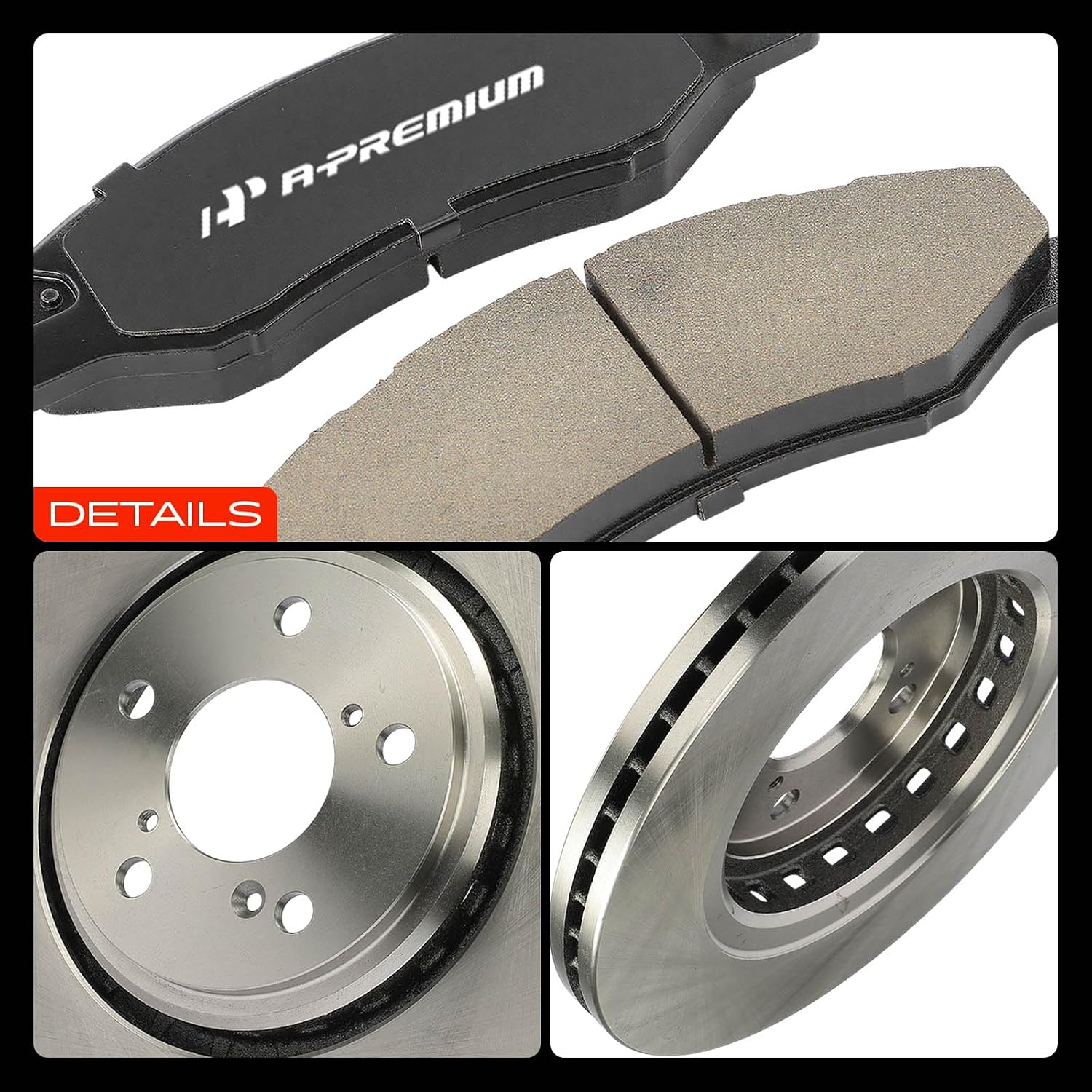 A-Premium 12.59 inch (320mm) Front Vented Disc Brake Rotors + Ceramic Pads Kit Compatible with Select Honda Models - Odyssey 2018-2023, 6-PC Set