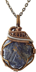 Designs by Nature Gems Handcrafted Raw Gemstone Necklace, Mixed Wire Pendant in Antique Bronze with 24 Inch Chain
