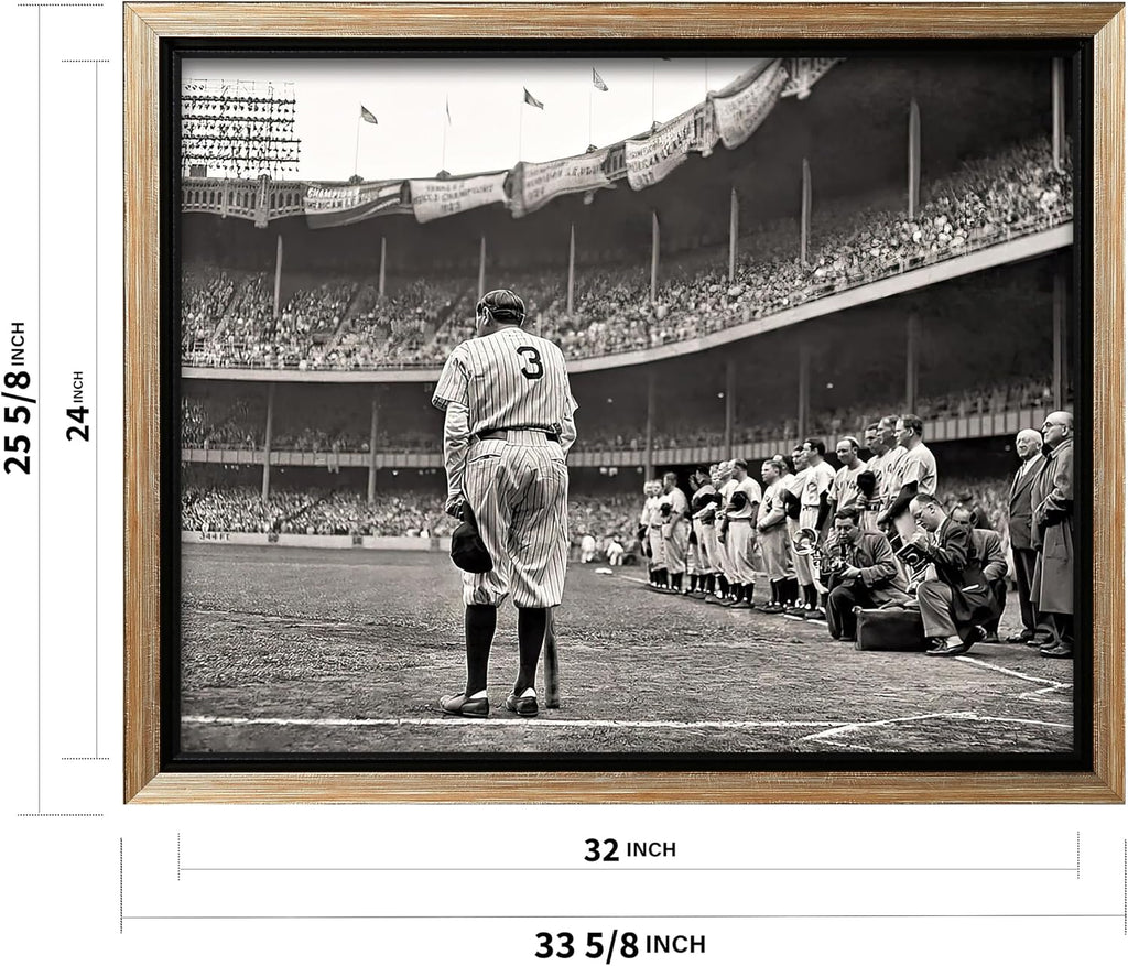 Poster Master The Babe Bows Out Canvas - Retro Babe Ruth Retires Print - Sports Art - Gift for Him, Men, Athlete - Baseball Art - Decor for Man Cave, Gym, Living Room - 24x32 Silver Framed Canvas