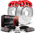 PowerStop Front Brake Kit for Chrysler 300 2012-21 |Dodge Challenger 2012-21 |Charger 2012-21 - Carbon-Fiber Ceramic Brake Pads + Drilled & Slotted Rotors + Red Powder Coated Calipers, KC1714A