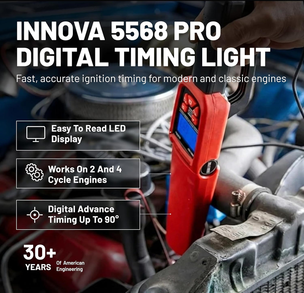 Innova 5568 Pro Digital Timing Light Tool with Digital Advance, LED Display, Ignition Timing for 2 and 4 Cycle Engines, Automotive Diagnostic Tool for Cars and Trucks