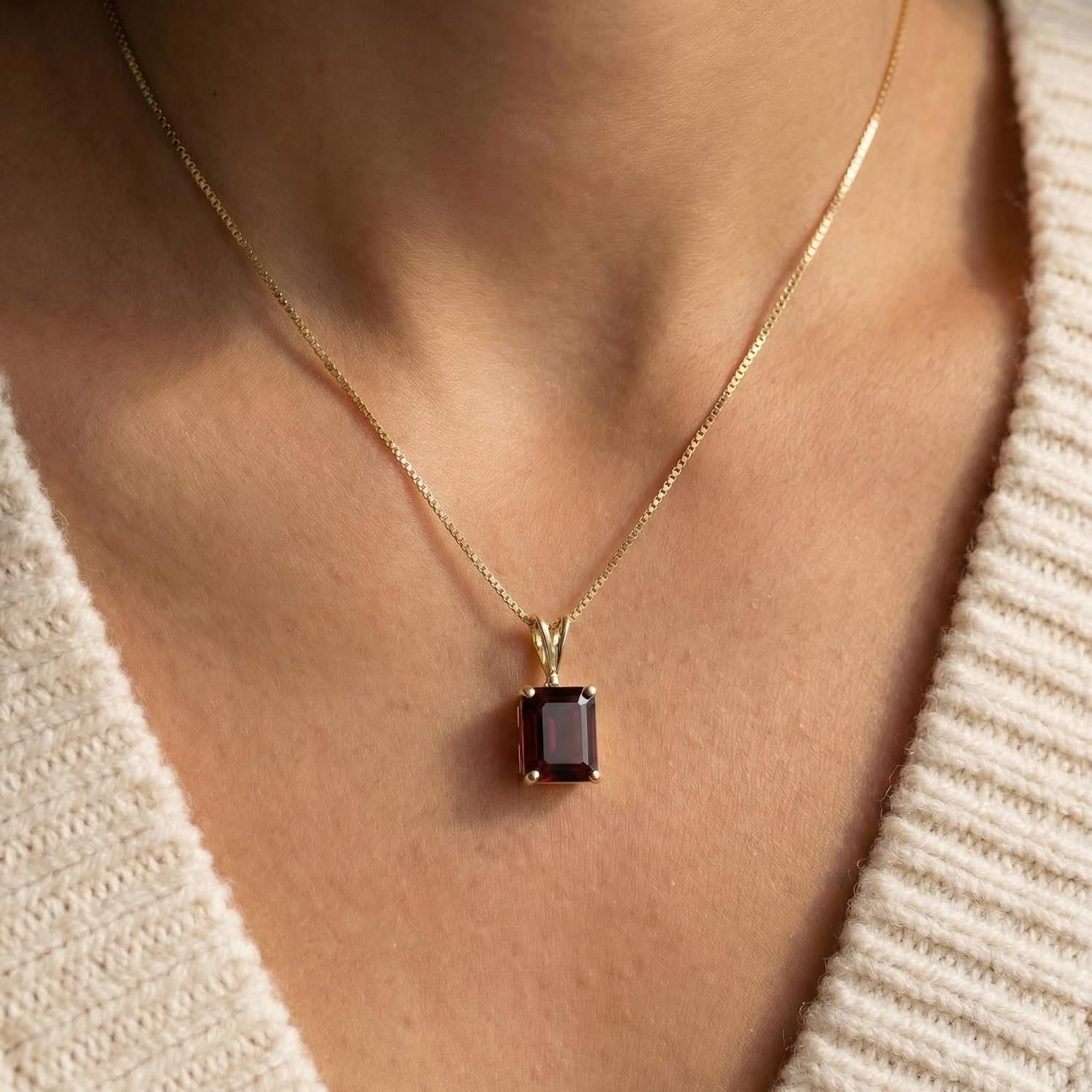 Galaxy Gold 14K Solid Gold 7.0 Carat Natural Garnet Pendant Necklace for Women - Yellow Gold Fine Jewelry
