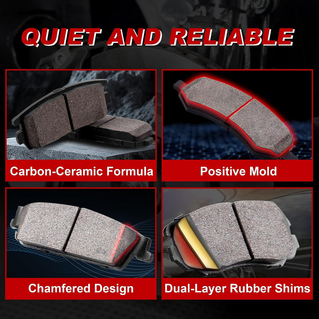 Rear Drilled and Slotted Brake Pads and Rotors Kit Ceramic Automotive Replacement Brake Kits 12.99 Inch Compatible for Dodge Durango Grand Cherokee 2011-2020 (8 Pcs)