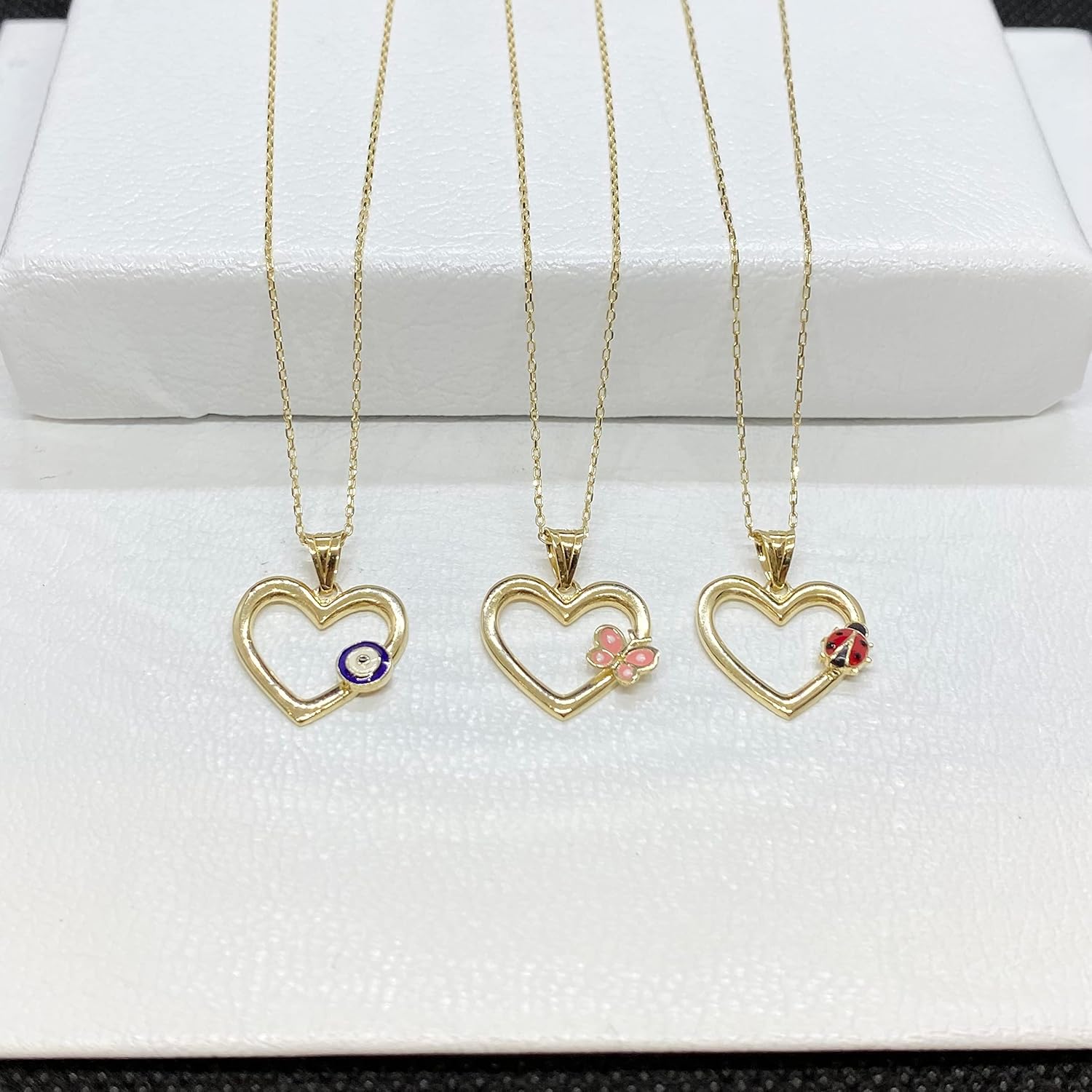 14K Real Solid Gold Heart Necklace for Women, Open Heart Dainty Charm Pendant, Christmas Birthday Gift for her mom girls, Handmade Jewelry