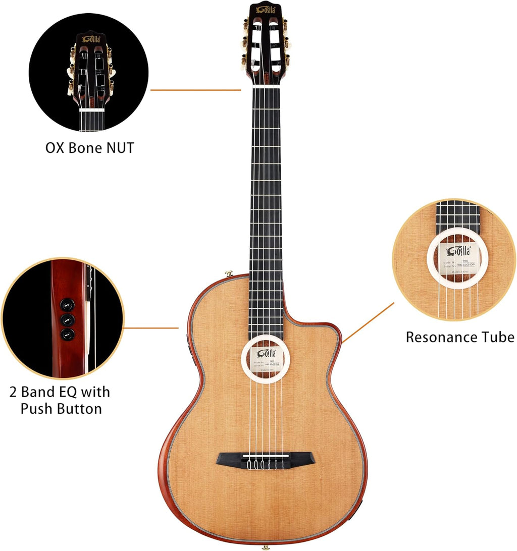 Electronic Classical Portable Guitar SILENT GUITAR Classic Nylon String Travel Portable Guitars Solid Cedar top Okoume body