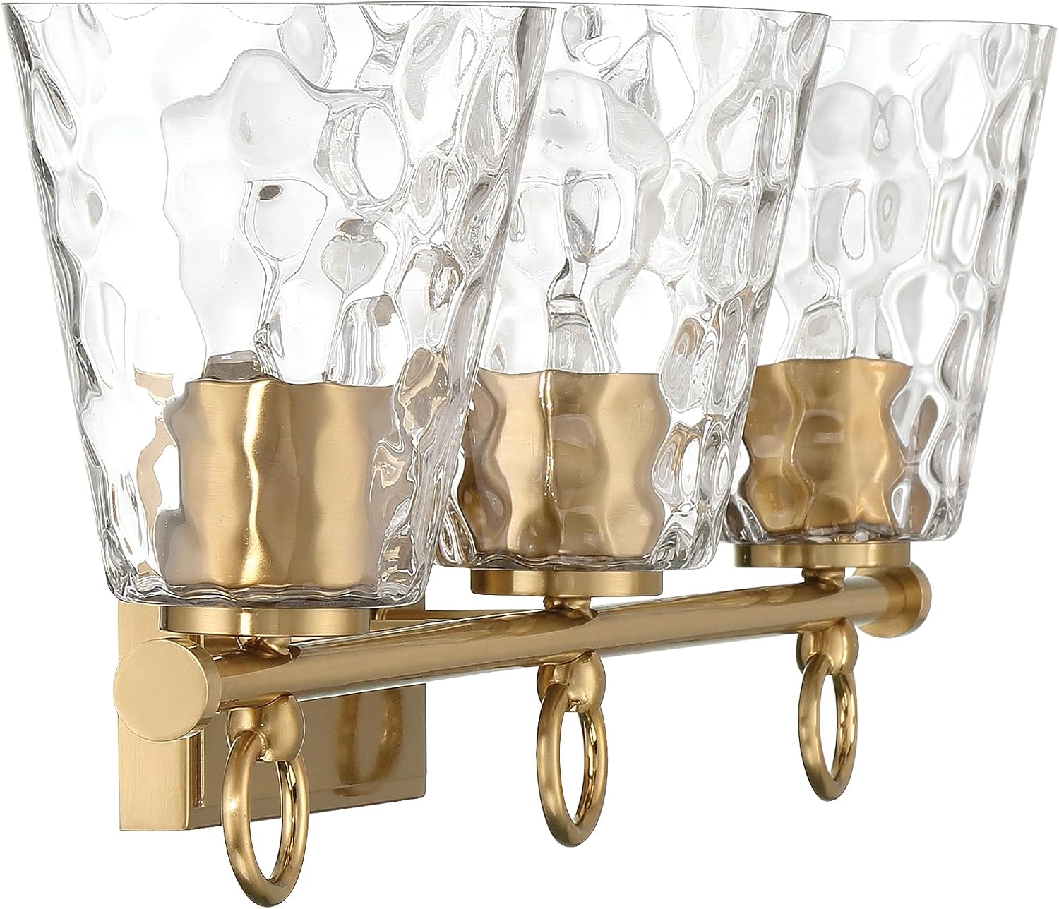 Imogen - Metal and Hammered Water Glass 3-Light Vanity Light, Brushed Gold