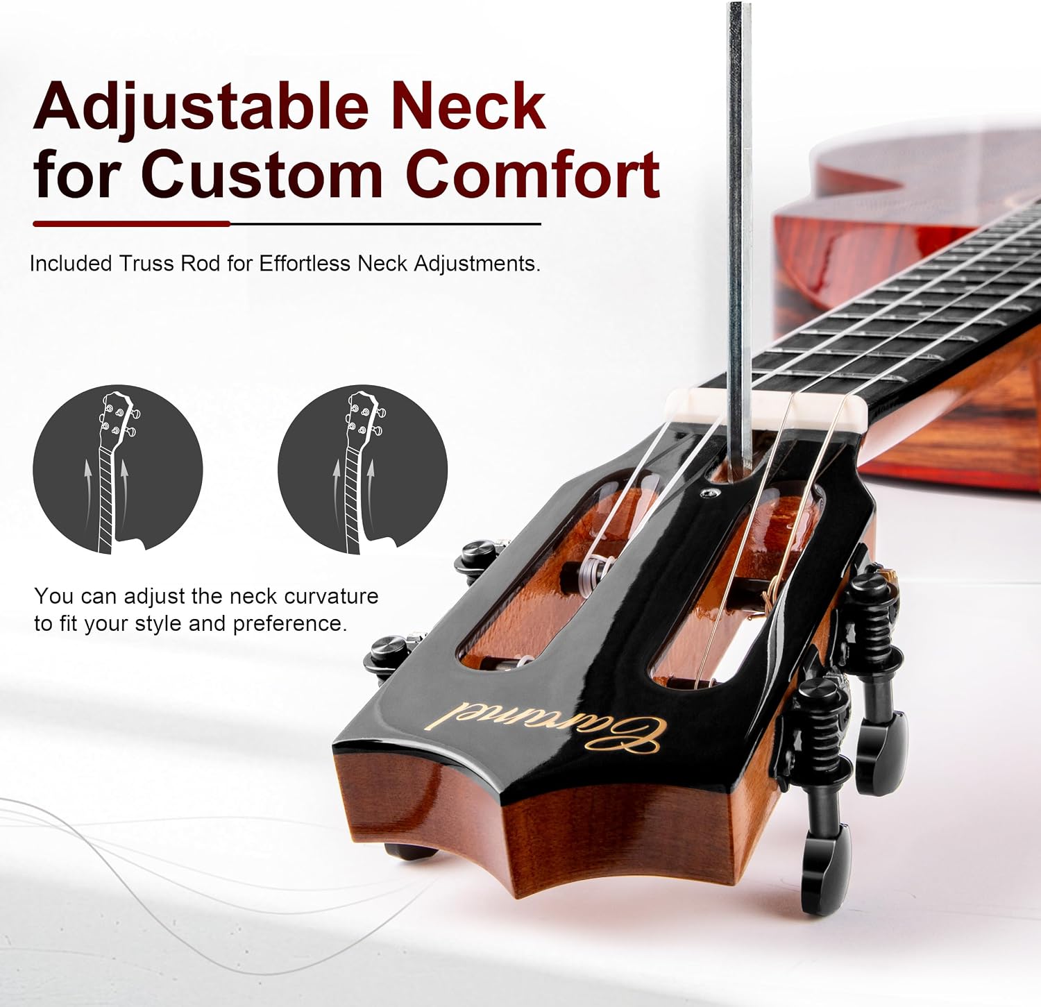 Caramel BEG91 Cutaway Ebony Glossy Baritone Acoustic & Electric Ukulele with Armrest | 30-inch Handmade Professional Ukelele Kit with Accessories