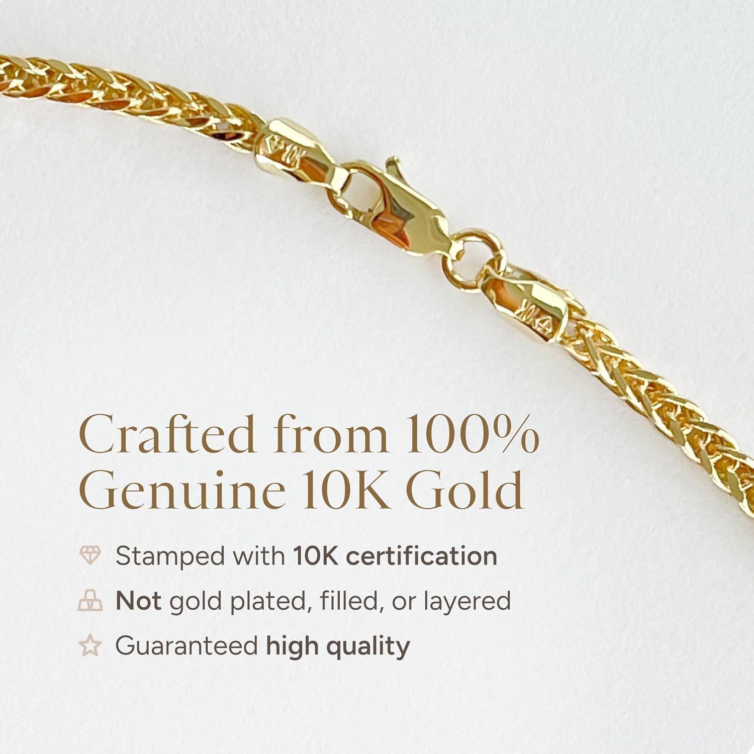 JEWELHEART 10K and 14K Gold Square Wheat Chain 1.5mm 1.7mm 2.2mm 2.6mm 3.2mm 3.9mm 4.5mm Yellow Real Gold Chains Diamond Cut Braided Franco Chain Necklace For Women with Lobster Clasp 16' 18' 20' 22' 24'