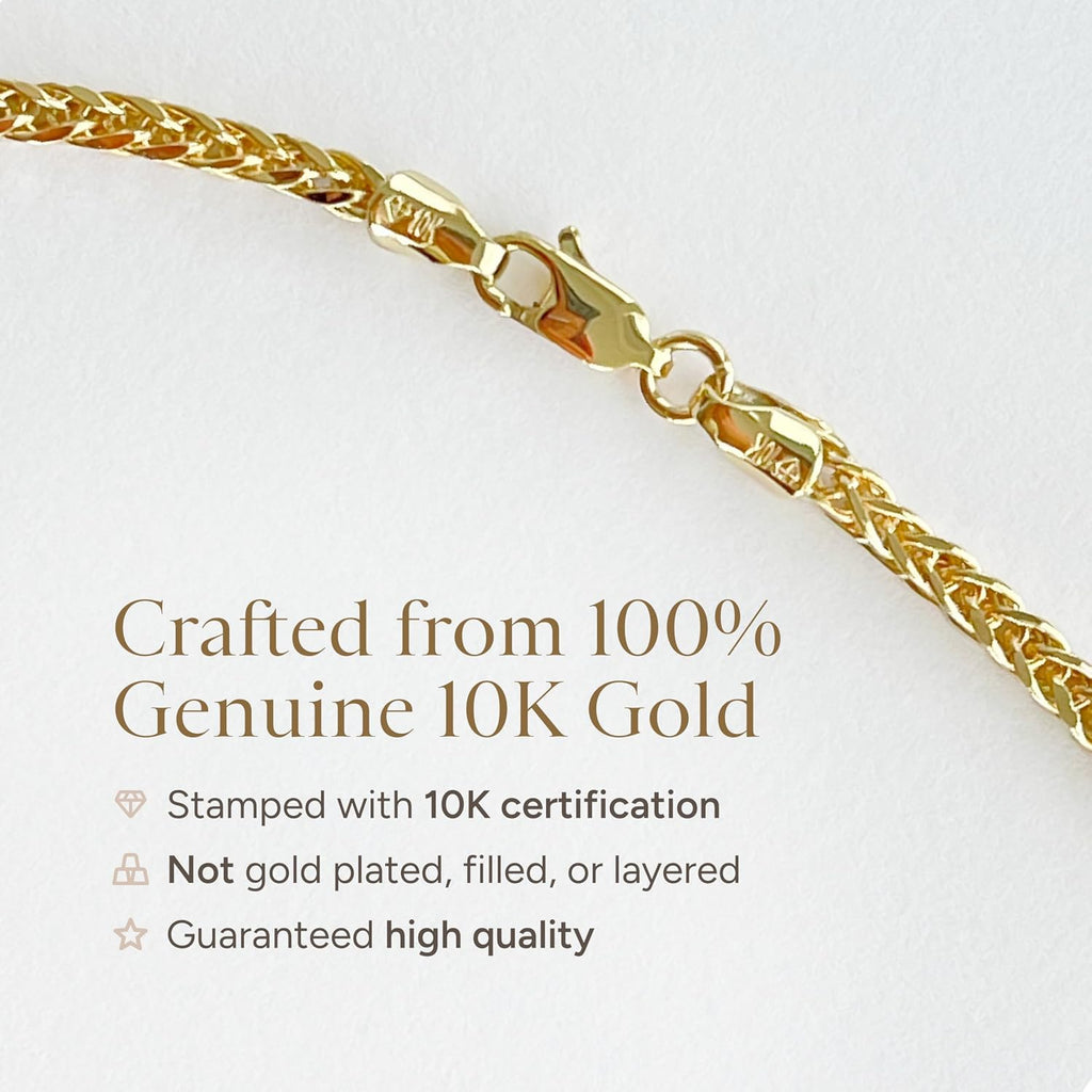 JEWELHEART 10K and 14K Gold Square Wheat Chain 1.5mm 1.7mm 2.2mm 2.6mm 3.2mm 3.9mm 4.5mm Yellow Real Gold Chains Diamond Cut Braided Franco Chain Necklace For Women with Lobster Clasp 16' 18' 20' 22' 24'